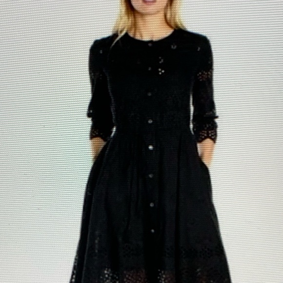 Theory Kalsingas Vintage Eyelet Cotton dress and slip, black, size 10, new - Picture 2 of 5